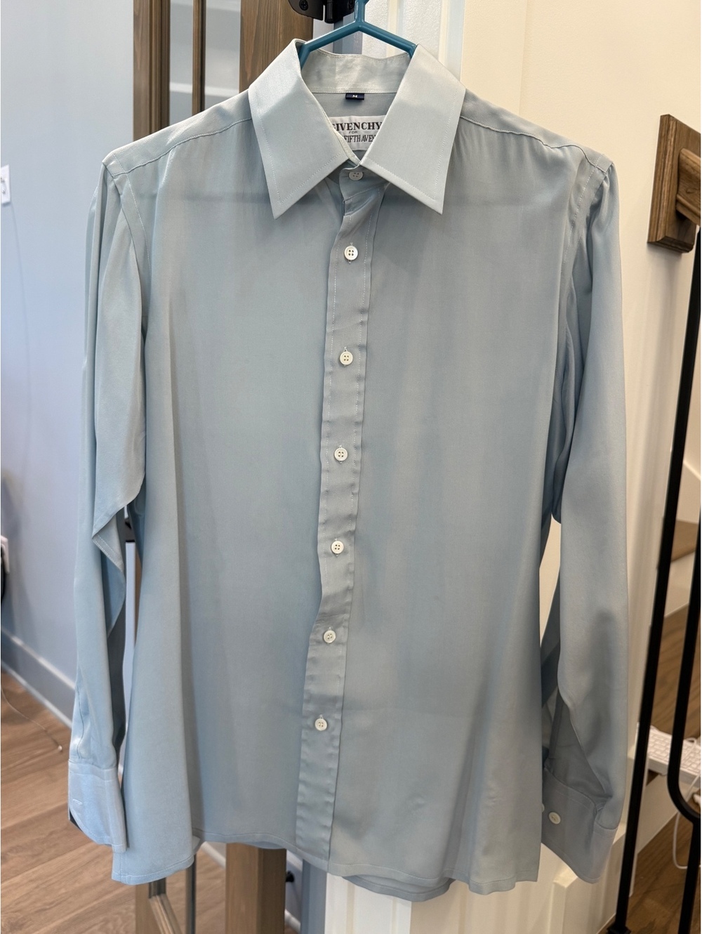90s vintage GIVENCHY FOR SAKS FIFTH AVE men’s 100% silk powder blue luxury shirt